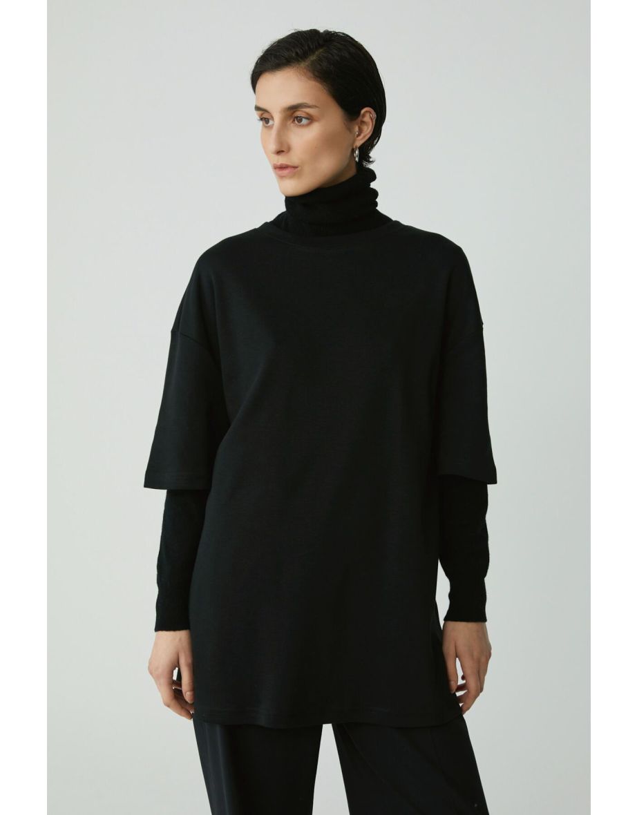 Modest Vivian Women's 100% Organic Cotton Oversize Fit Crew Neck Black Plus Size T-shirt