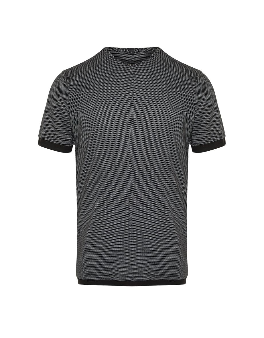 Men's Black Regular/Normal Cut Textured Color Block T-Shirt - 7