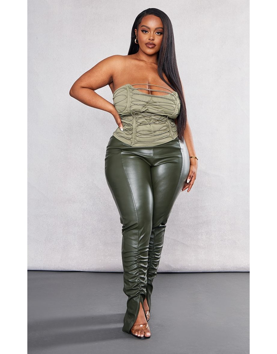 Plus Khaki Elastic Lace Up Corset Top