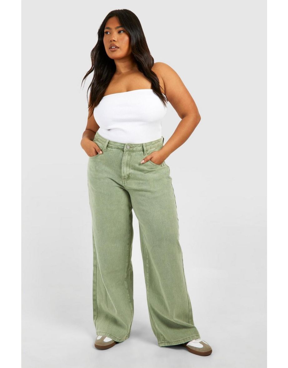 Plus Washed Wide Leg Jean - washed khaki