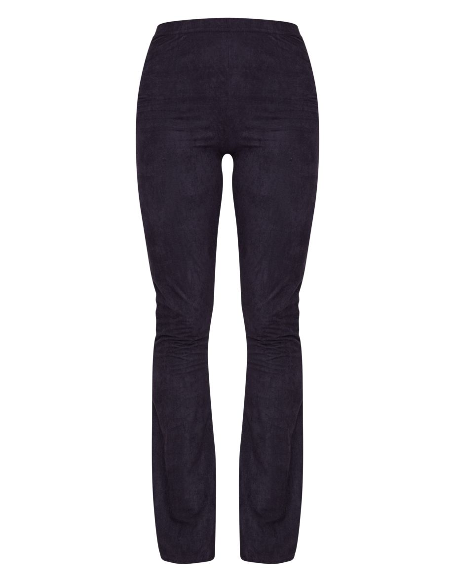 Black Faux Suede Skinny Flared Trousers - 4