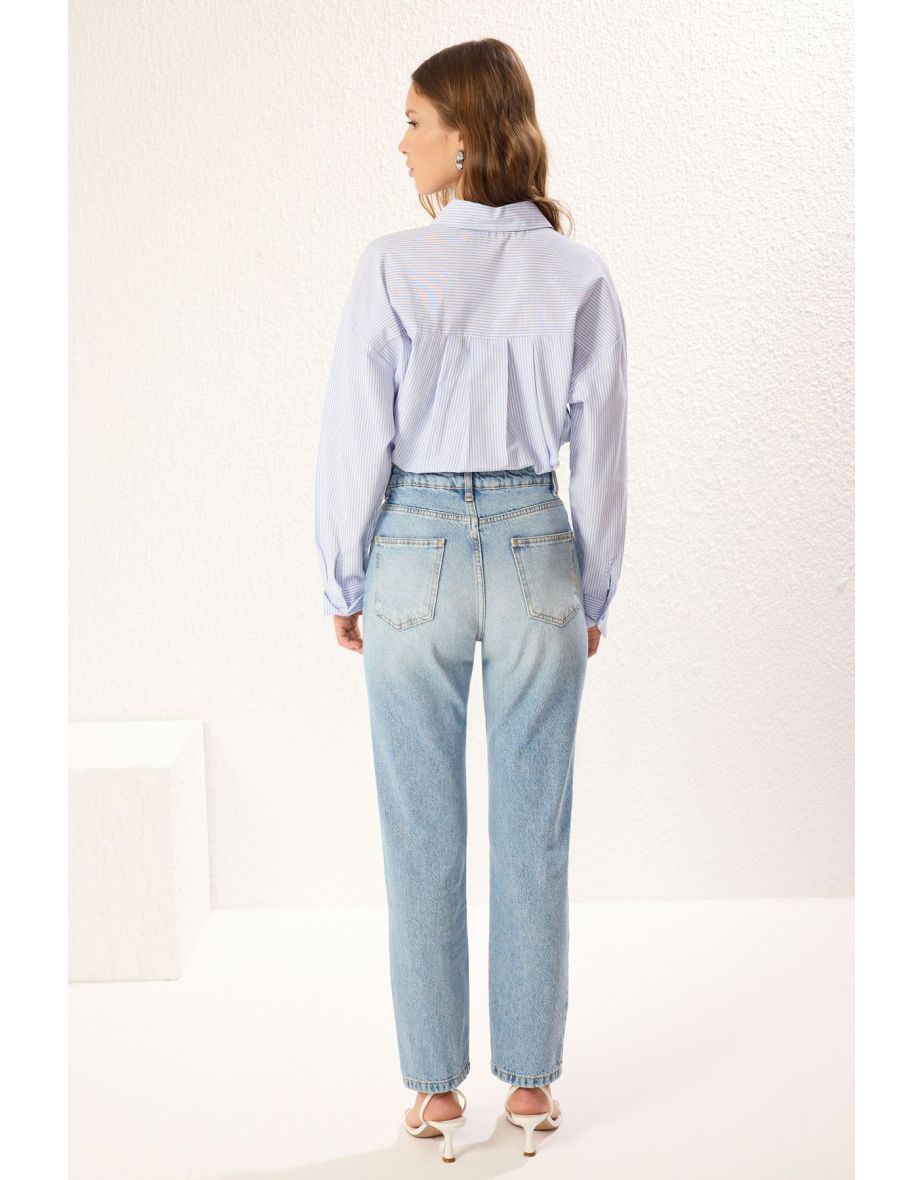 Blue*001 High Waist Straight Jeans - 4