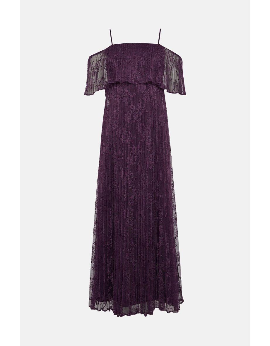 Pleated Strappy Tiered Lace Maxi Dress - 3