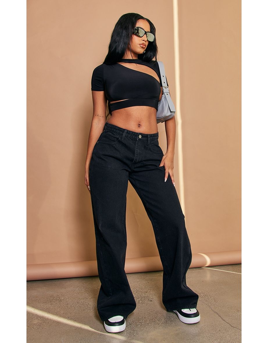 Washed Black Low Rise Faded Boyfriend Jeans