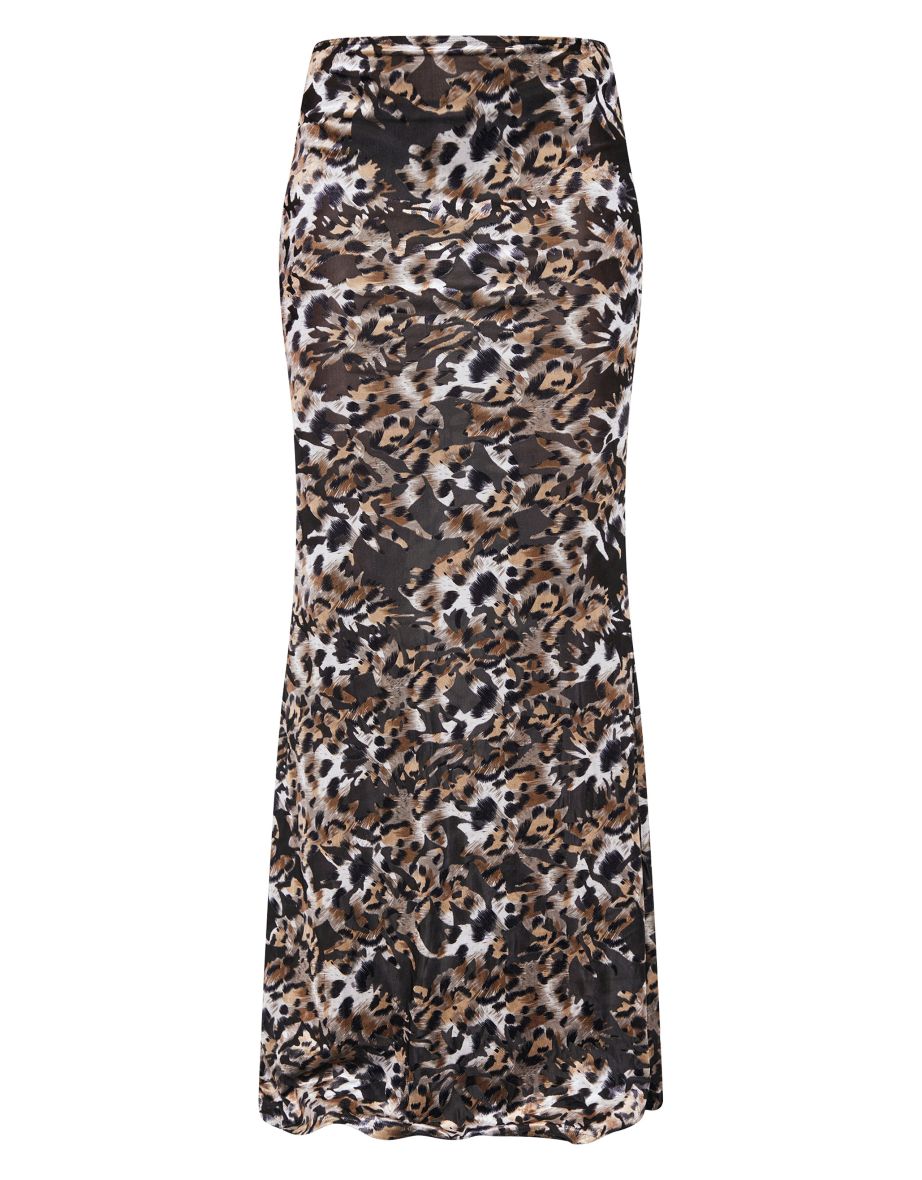 Leopard Devore Fish Tail Maxi Skirt - 4