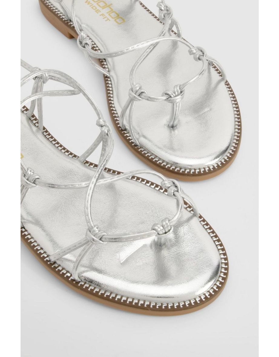 Wide Fit Gladiator Wrap Up Sandals - silver - 3