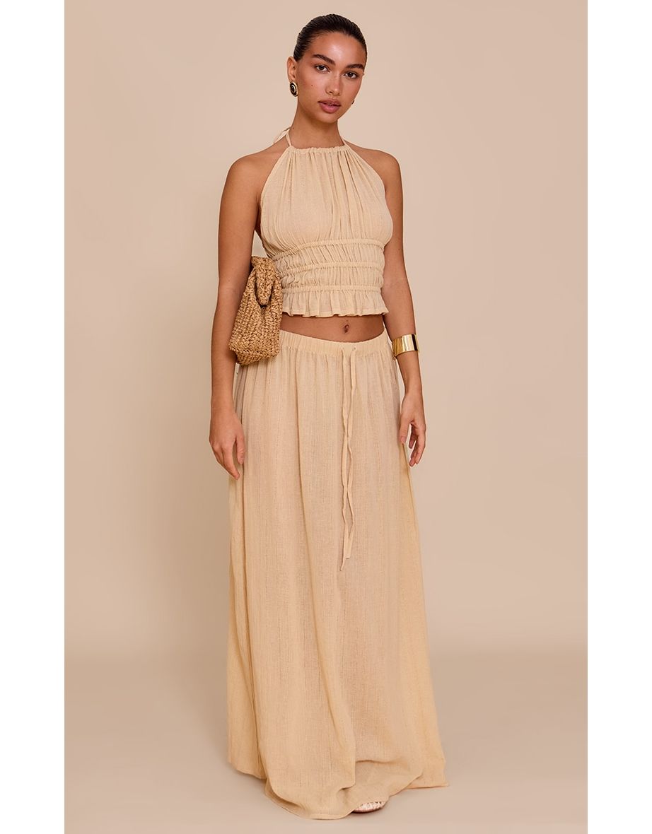 Sand Mid Rise Textured Maxi Skirt