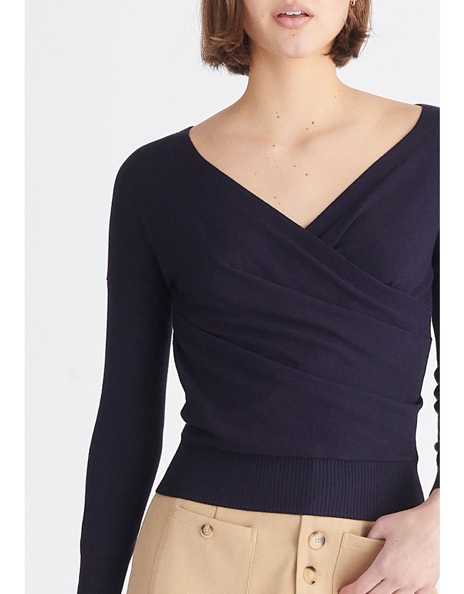 Knitted Wrap Top with Long Sleeves - 7