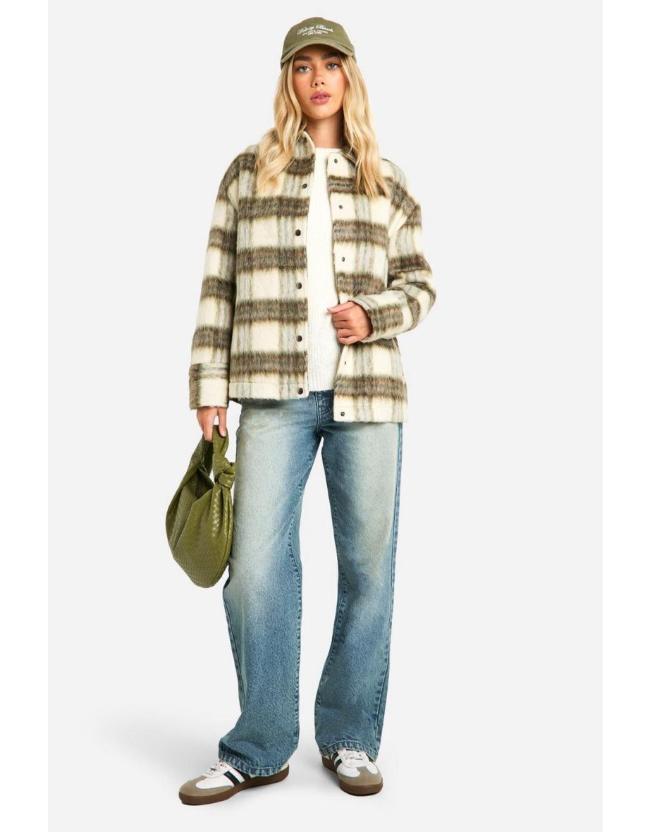 Check Wool Look Shacket - grey