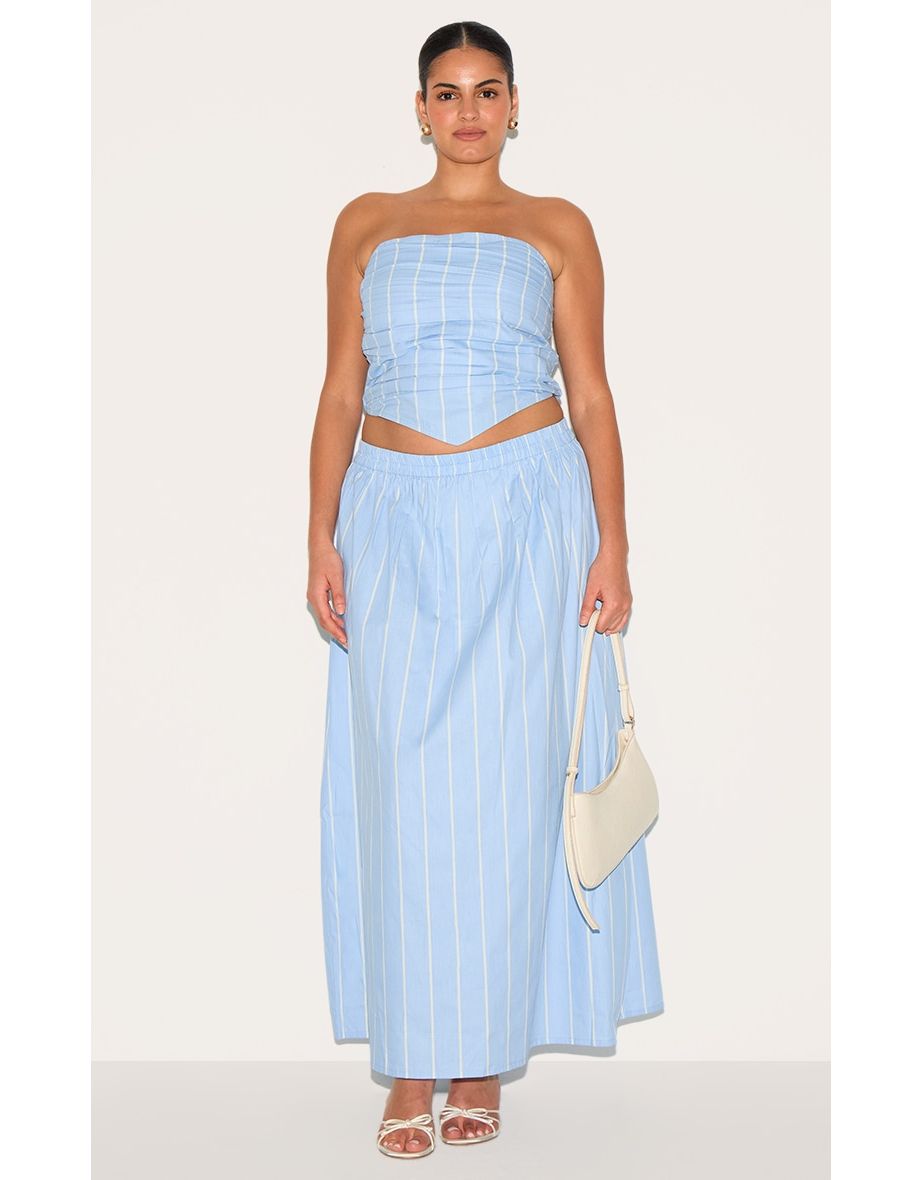 Plus Blue Cotton Poplin Maxi A-line Skirt