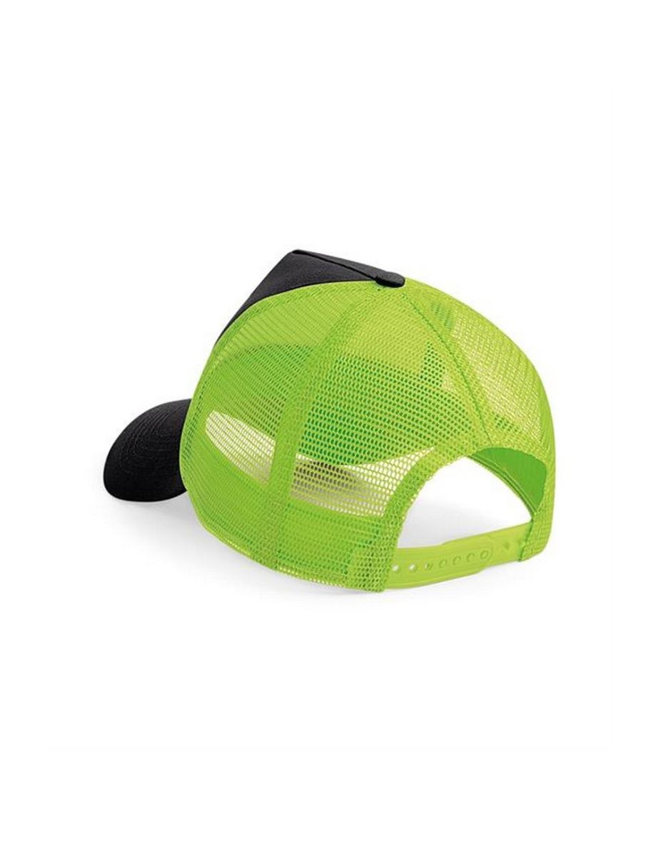 Beechfield Mens Half Mesh Trucker Cap / Headwear - Black/Lime Green - 1