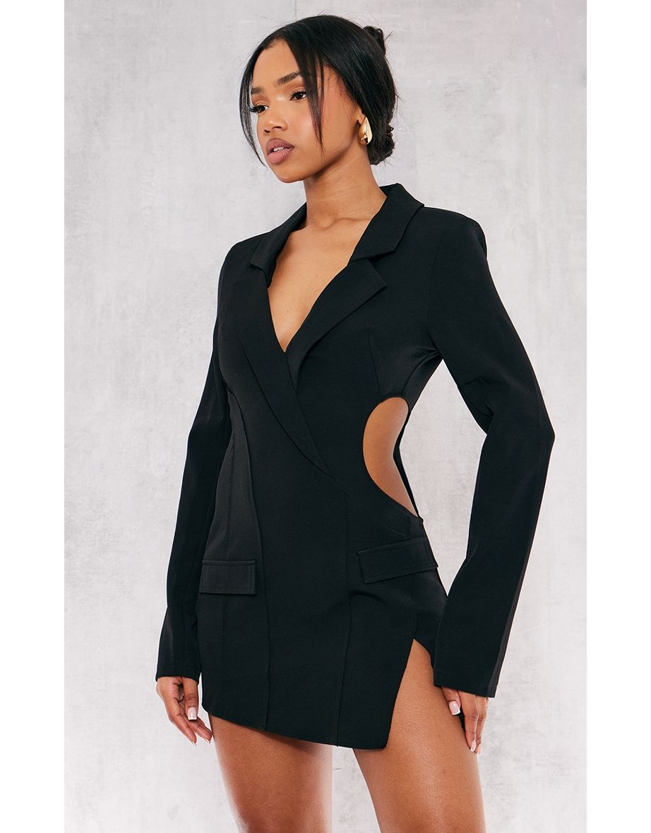 Black One Sided Cut Out Blazer Dress