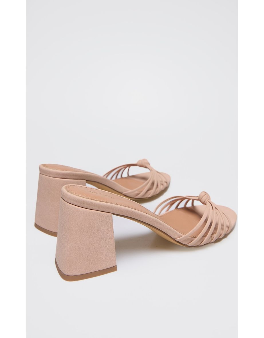 Nude Faux Nubuck Knotted Block Heeled Mule Sandals - 3