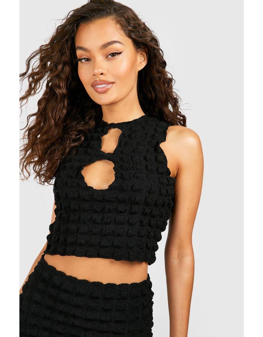 Bubble Jersey Cut Out Crop & Mini Skirt - black - 3