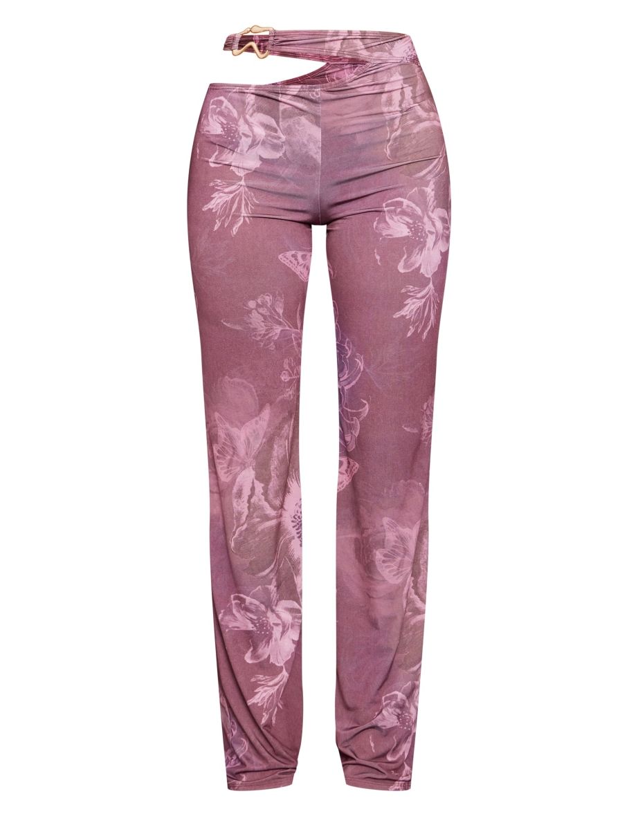 Brown Floral Print Trousers - 4