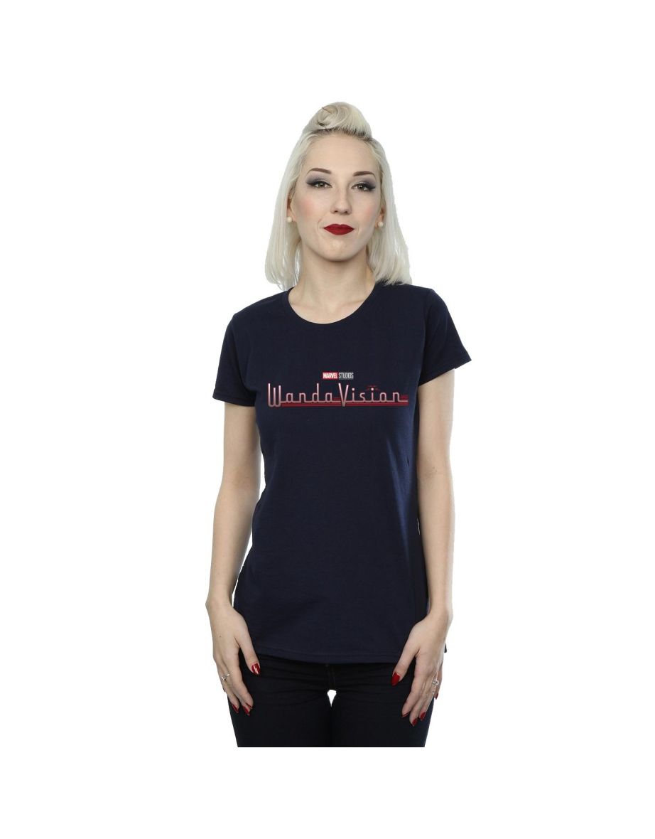 Marvel Womens/Ladies WandaVision Logo Cotton T-Shirt - Navy Blue