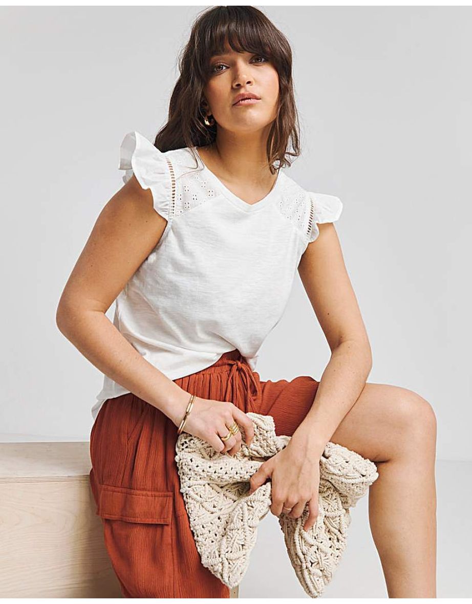 Broderie Frill T-Shirt with Ladder Trim - 3