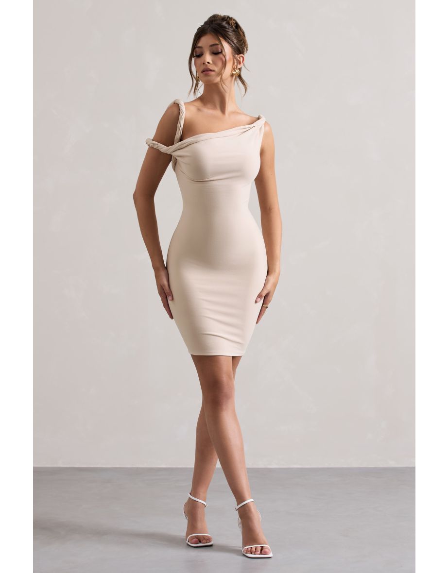 Tali | Champagne Twisted Asymmetric Bodycon Mini Dress