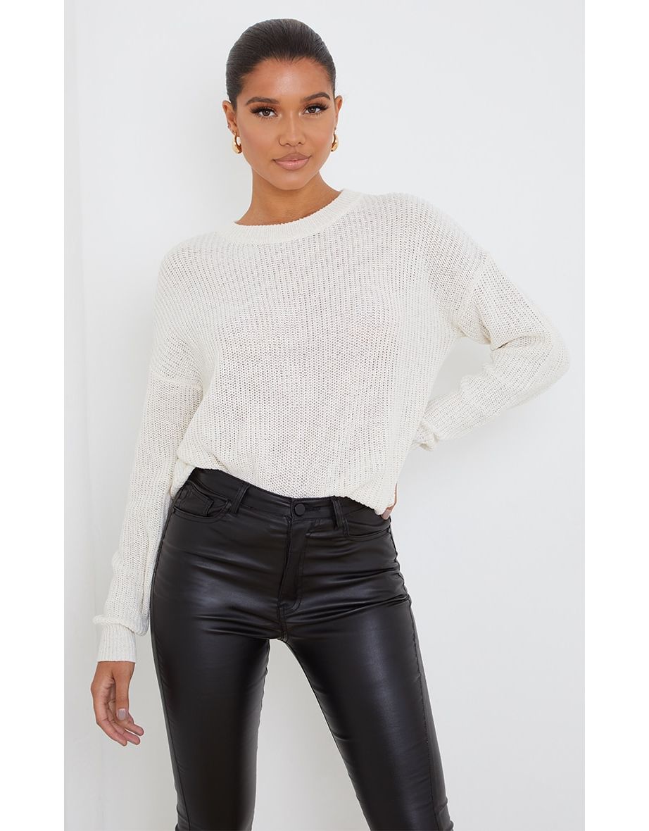 Cream Basic Crew Neck Knitted Jumper