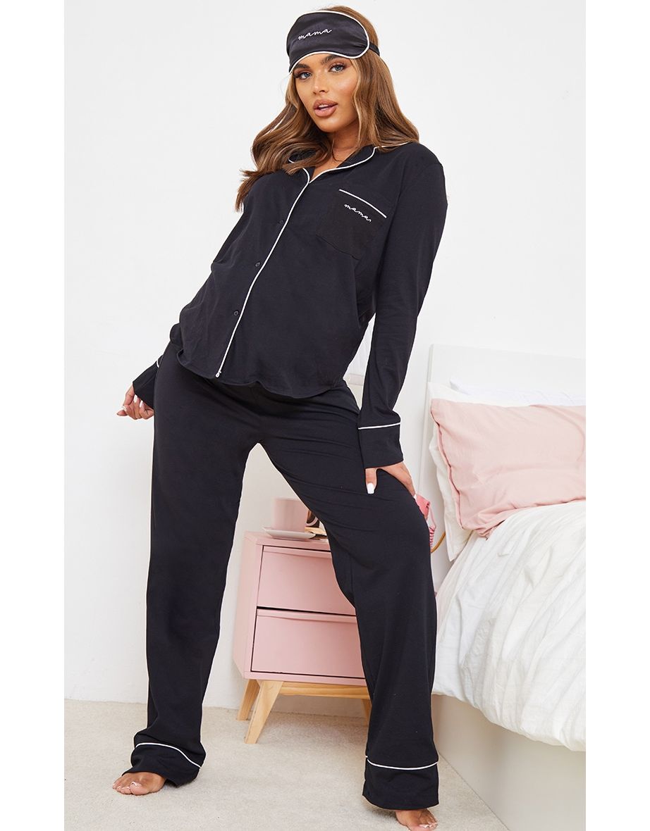 Maternity Black Wide Leg Pyjama Trousers