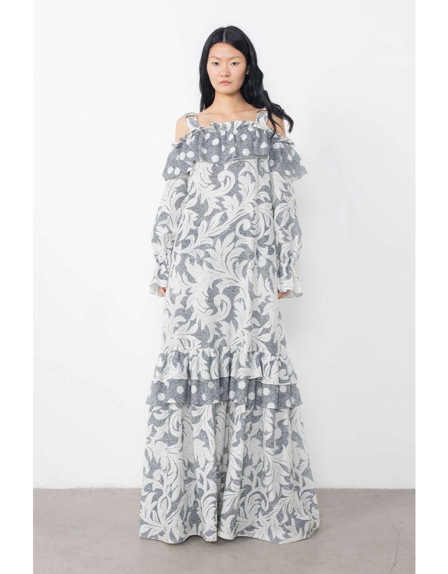 Navy Blue Dress with Flywheel Detail Pattern with Strap