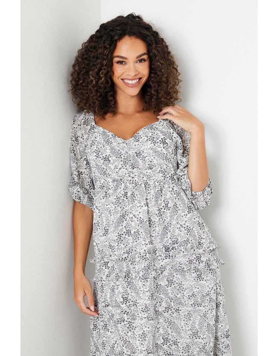 Petite Ruffle Detail Sweetheart Chiffon Dress - 3