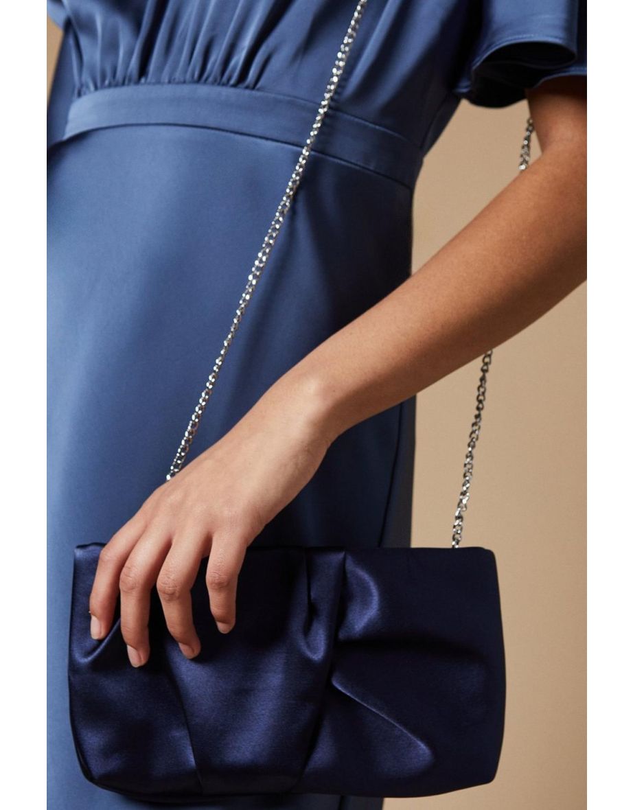 Ruched Satin clutch Bag with Removable Shoulder Strap - 2