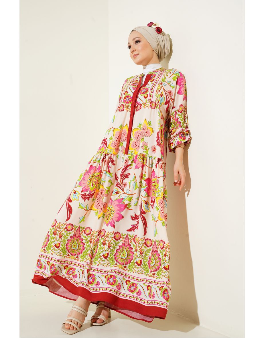 Authentic Patterned Dress H. Burgundy
