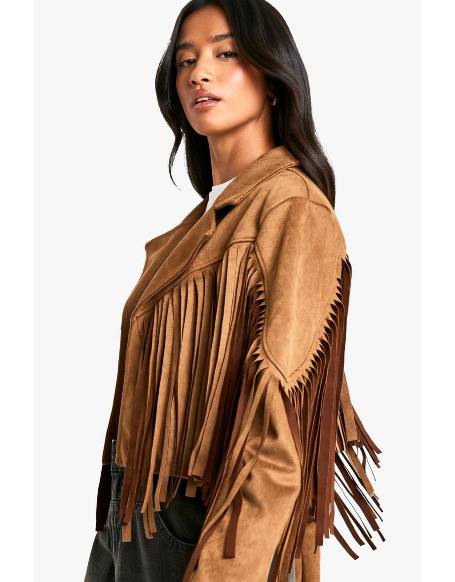 Petite Suede Look Fringe Jacket - 3