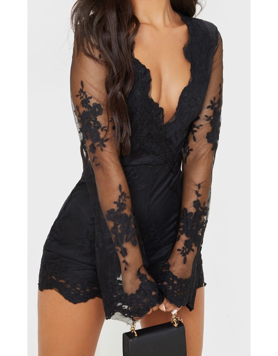 Black Lace Bell Sleeve Playsuit - 4