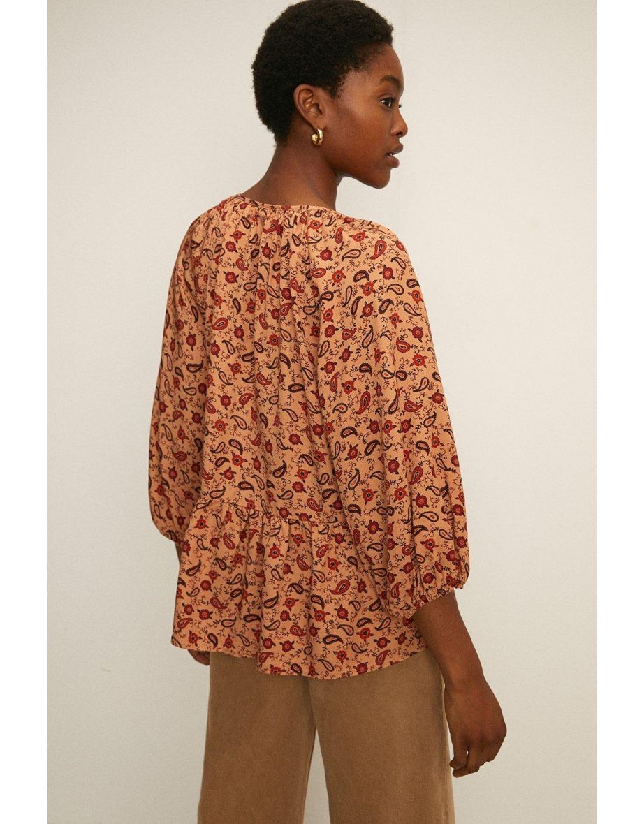 Puff Sleeve Printed Smock Top - 2