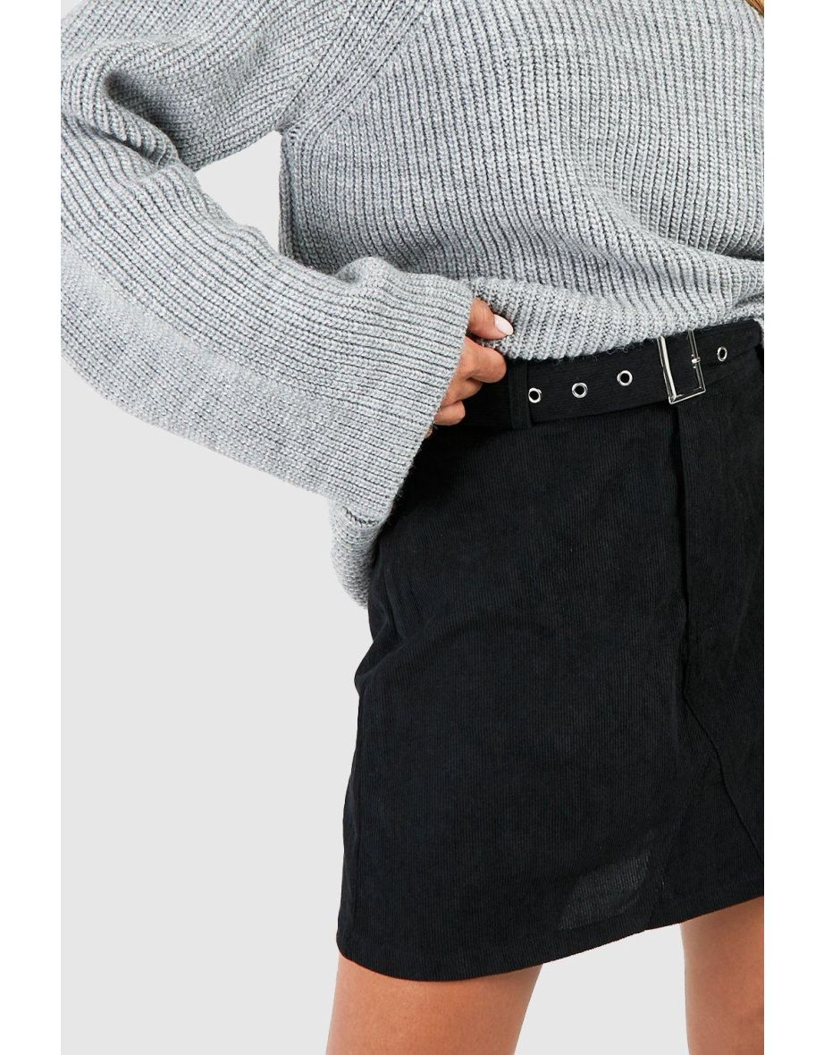 Corduroy High Waisted Biker Mini Skirt - black - 3