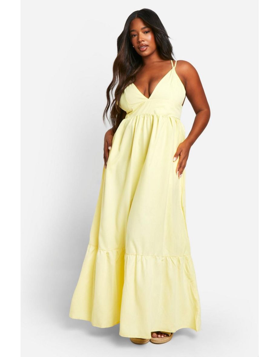 Shop Plus Strappy Frill Hem Maxi Dress lemon Online in Qatar VogaCloset