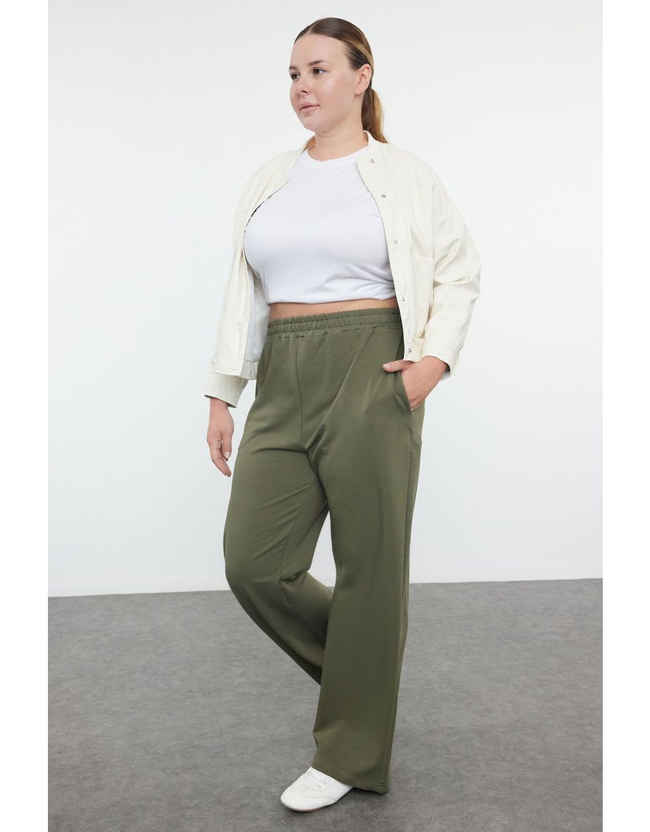 Khaki Wide Cut Thin Knitted Sweatpants