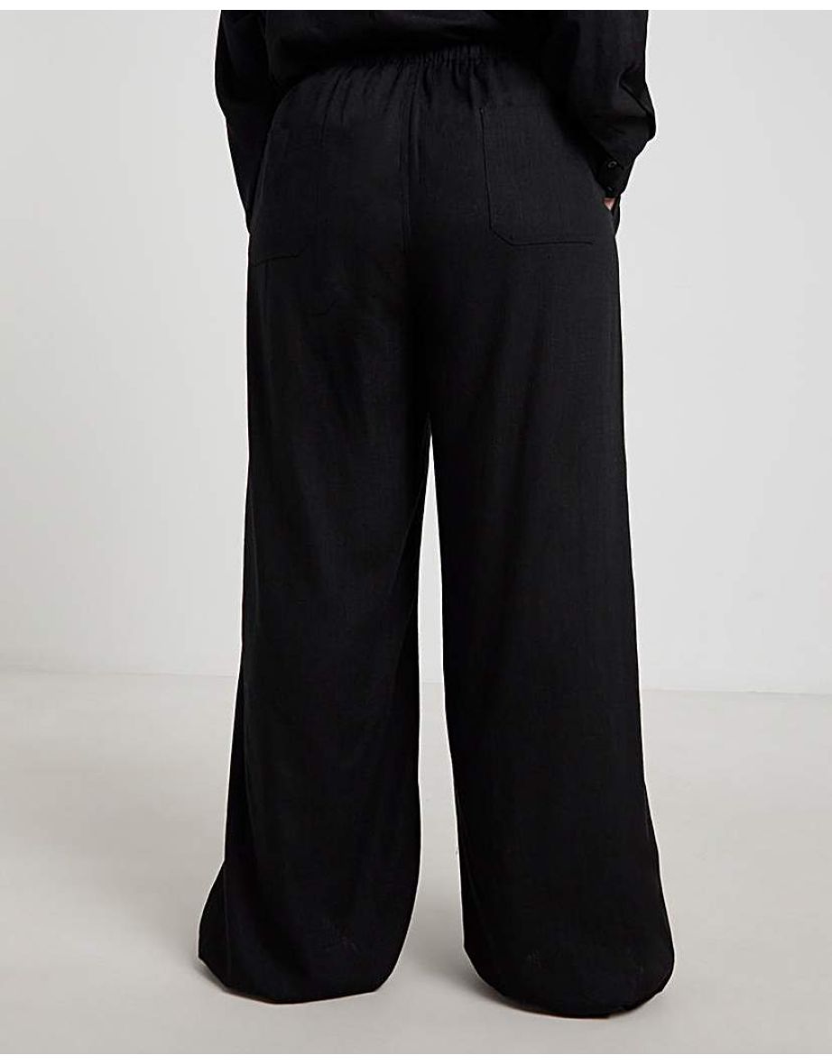 Tie Waist Wide Leg Linen Mix Trousers - 4