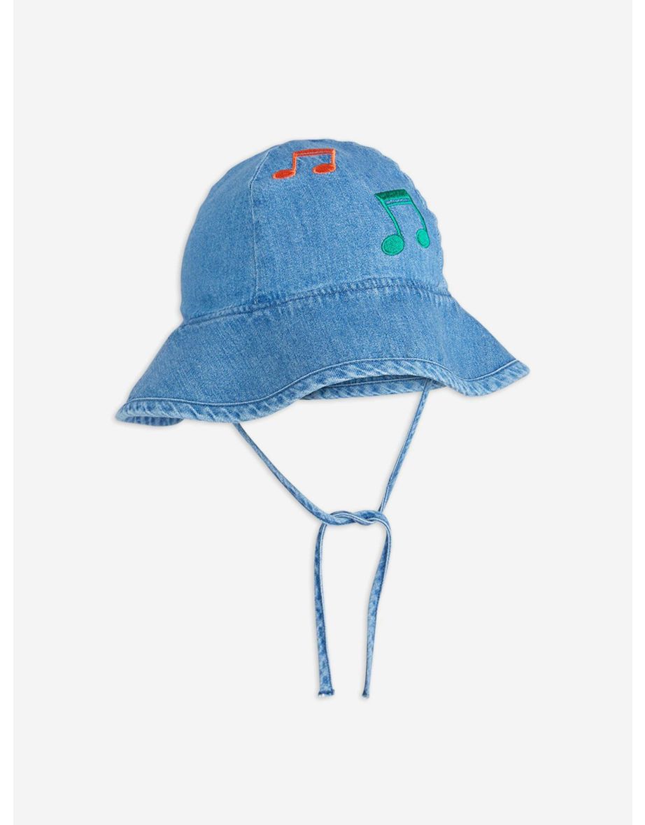 Baby Girls Note Embroidered Sun Hat in Blue