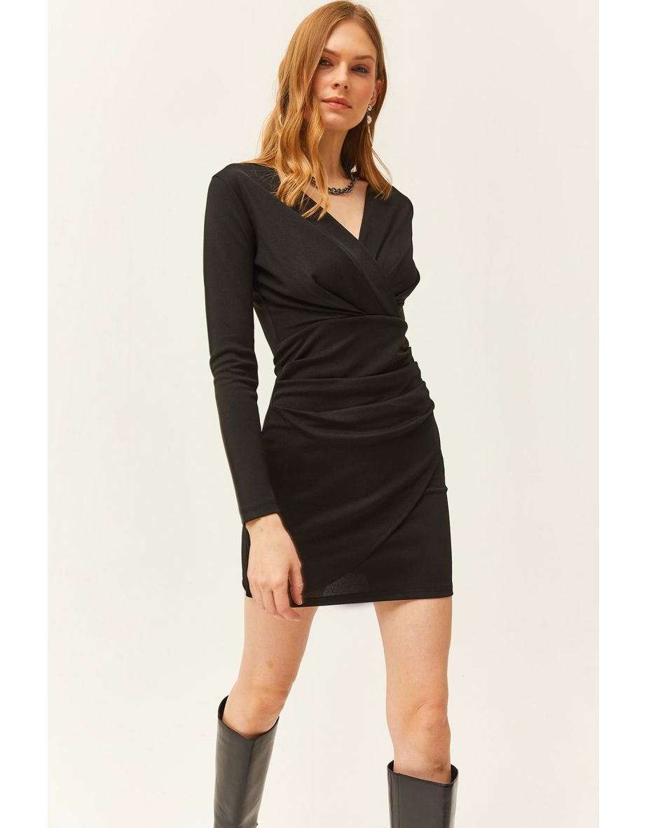 Olalook Black Bodycon Mini Dress with Long Sleeves
