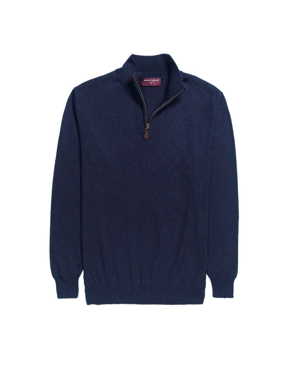 Brook Taverner Mens Dallas Zip-Neck Sweater - Navy