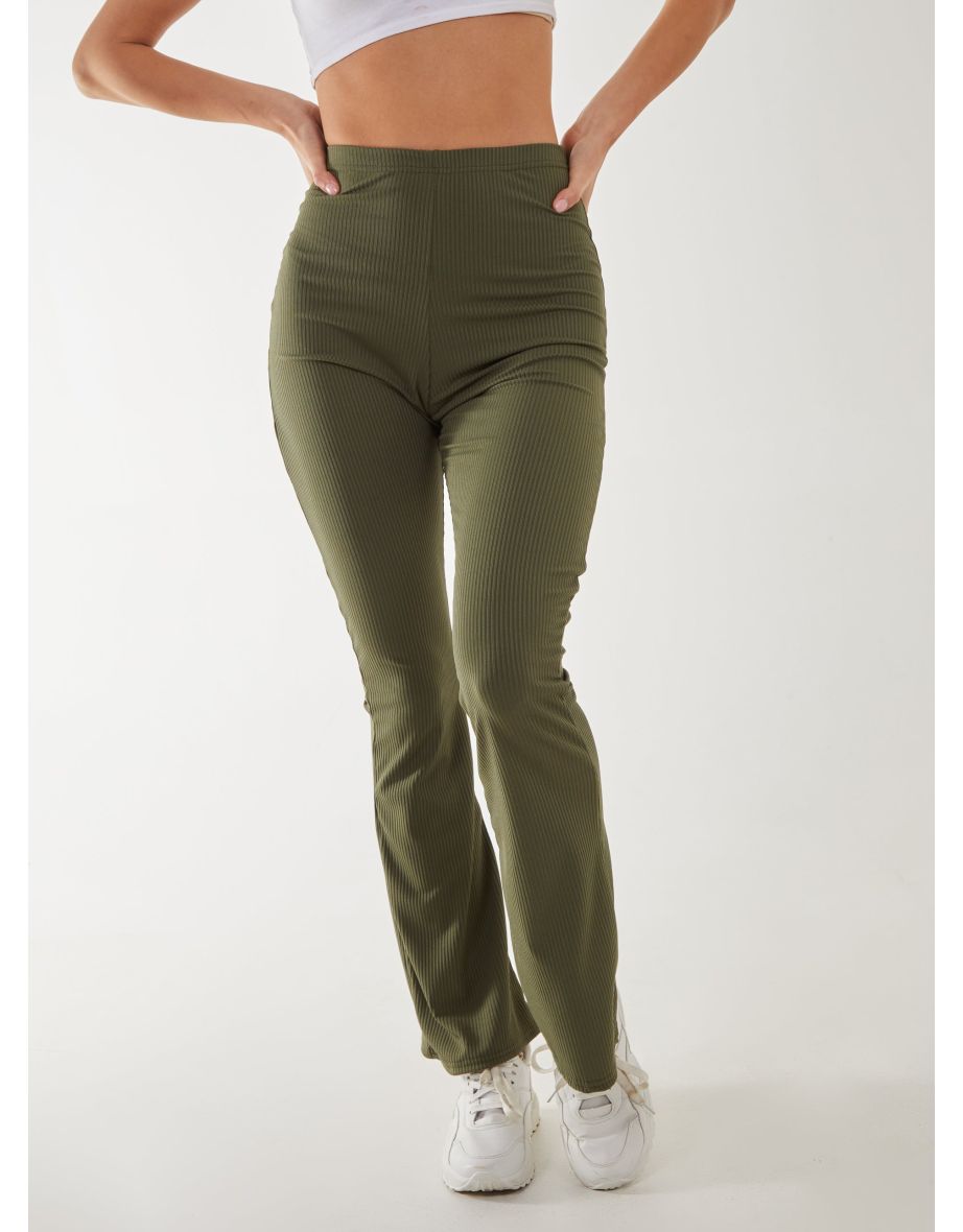 Khaki ribbed leggings best sale