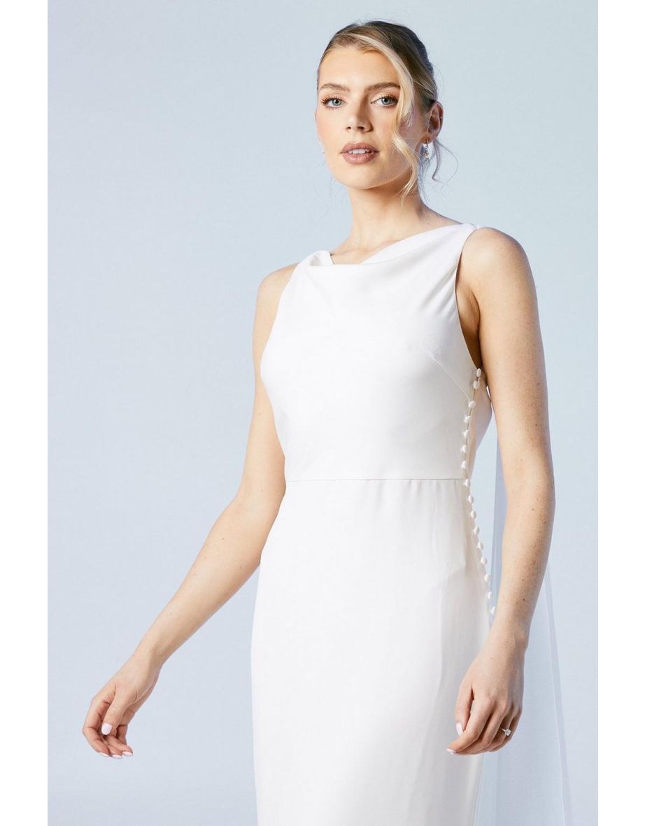 Chiffon Cowl Back Detail Wedding Dress - 3