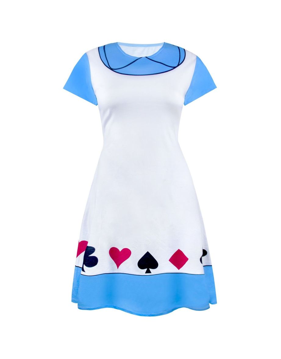 Alice In Wonderland Womens/Ladies Costume Dress - White/Blue