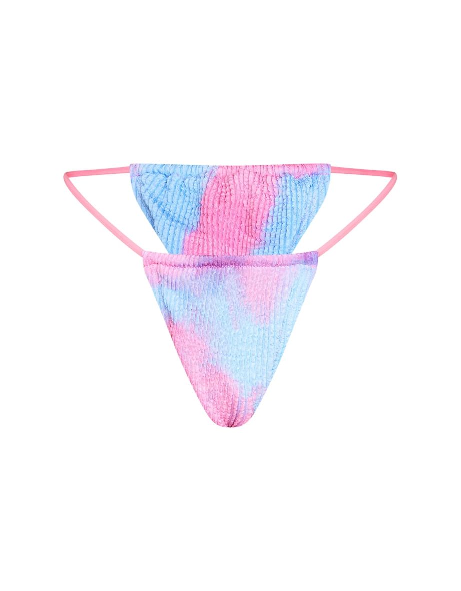 Pink Tie Dye Print Crinkle Tanga Bikini Bottoms - 3