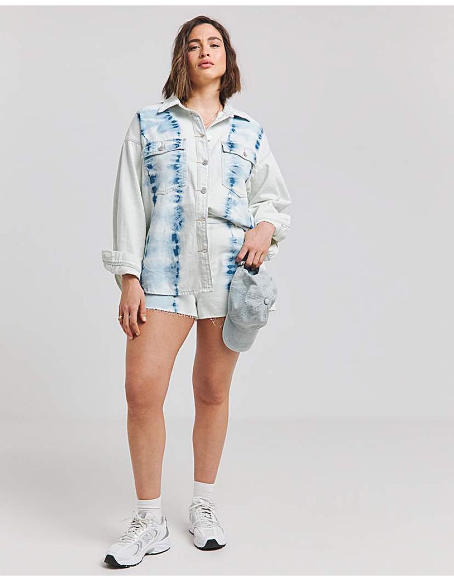 Bleach Wash Tie Dye Denim Shirt