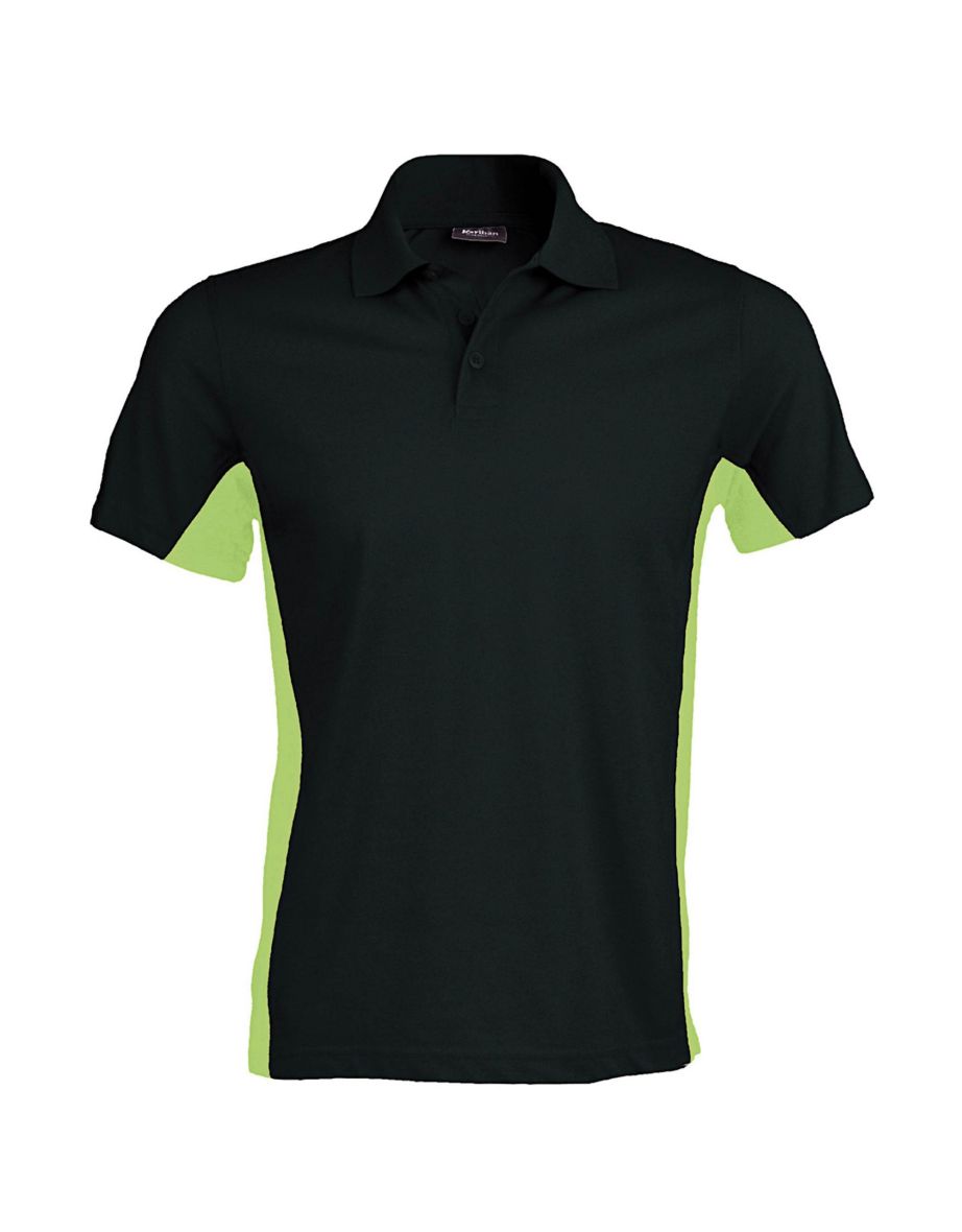 Kariban Mens Short Sleeve Flag Polo Shirt (Dual Colour) - Black/Lime