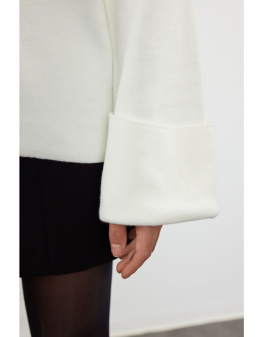 Ecru Wide Pattern Sleeve Folded Knitwear Sweater - 6