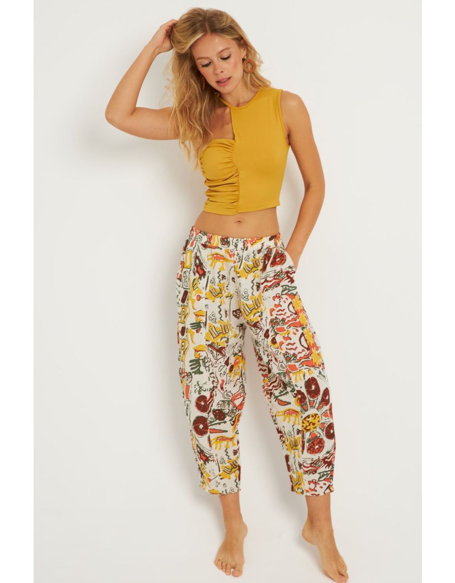 Women's Multi Patterned Linen Shalwar Trousers - 7