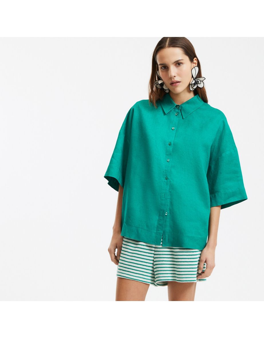 Signatures Amber Linen Blouse with Elbow-Length Sleeves