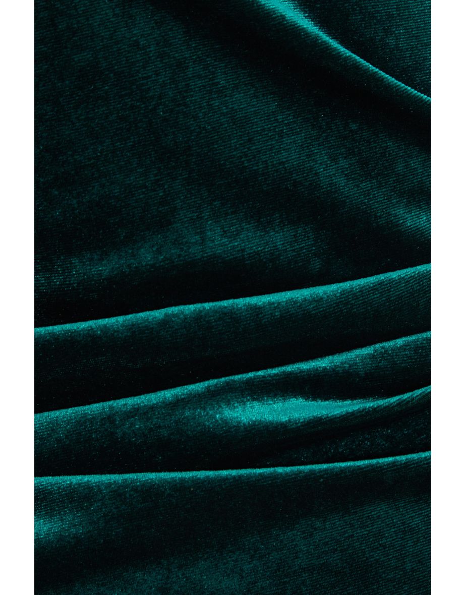 Bottle Green Velvet One Shoulder Midaxi Dress - 5