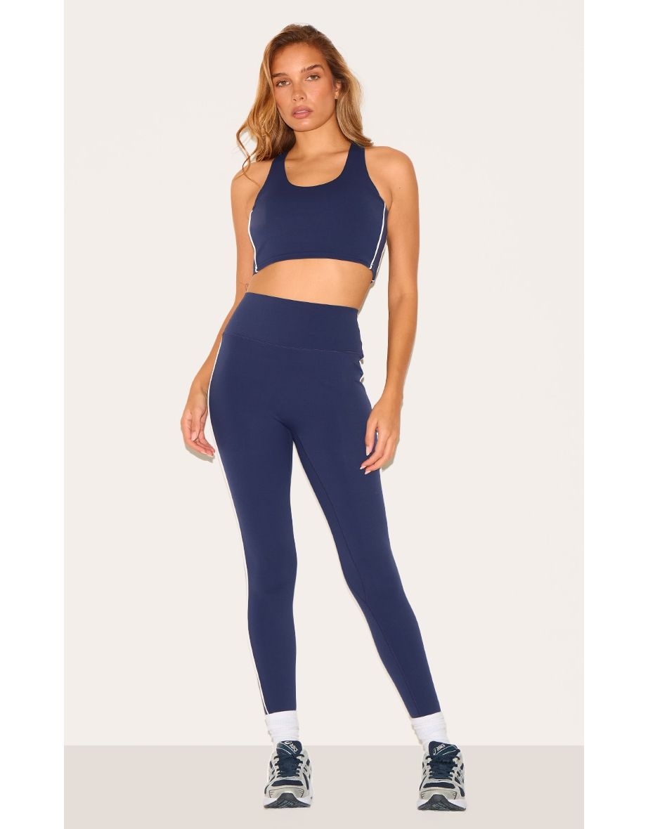 Navy Sculpt Contrast Detail High Waist Gym Leggings