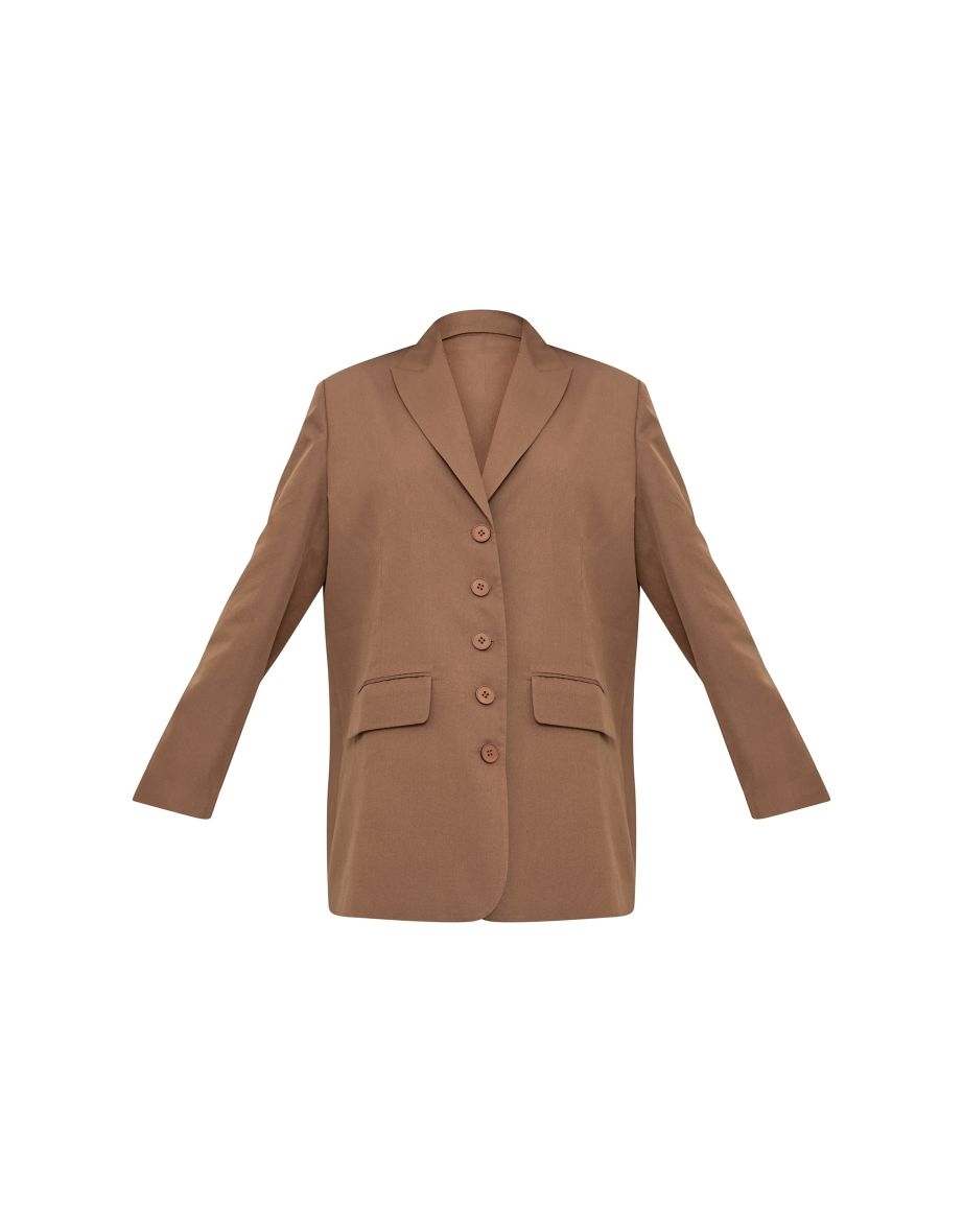 Chocolate Twill Shoulder Pad Oversized Blazer Dress - 4